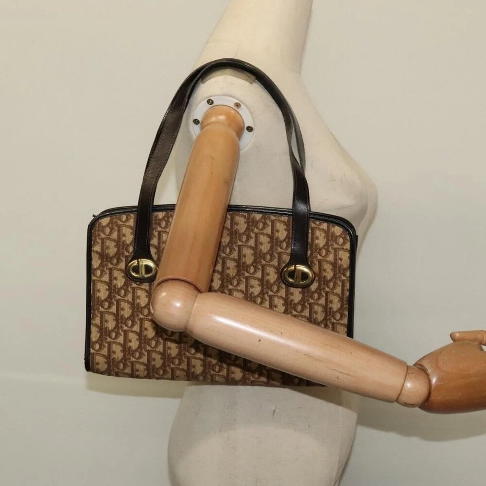Christian Dior Trotter Canvas Hand Bag Brown Gold Auth ep9995